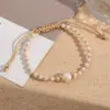 Wholesale Simple Style Colorful 18K Gold Plated Freshwater Pearl Glass Copper Beaded Chain Beaded Bracelets Wholesale