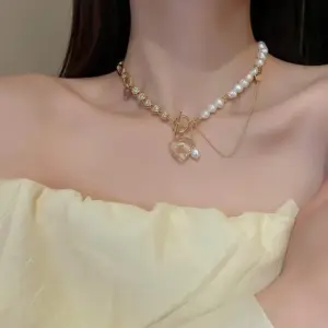 3# Necklace-Golden White Pearl