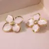 304 Stainless Steel Plastic Flower Electroplating Imitation Gold Fairy Style Cute Sweet Ear Studs