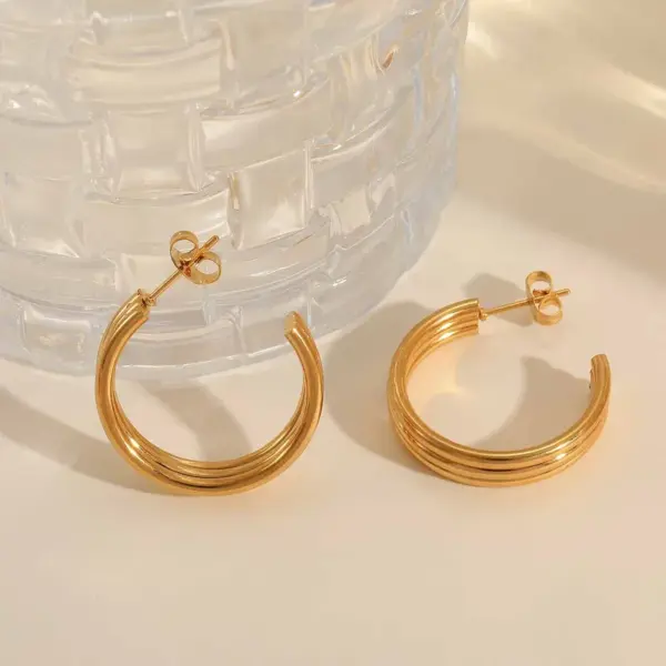 Wholesale 1 Pair Casual Simple Style C Shape Rectangle Mixed Metal Plating 304 Stainless Steel 18K Gold Plated Earrings Ear Studs