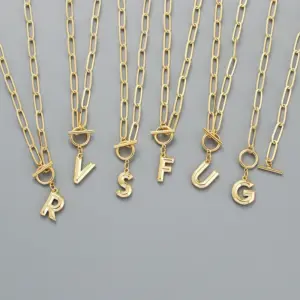 Copper Paperclip Chain Toggle Letter Pendant Necklace