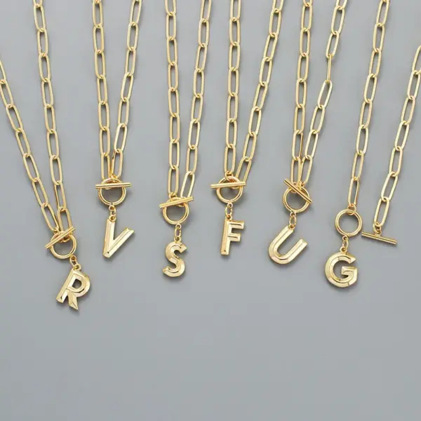 Copper Paperclip Chain Toggle Letter Pendant Necklace
