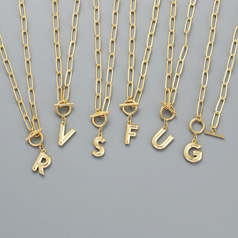 Wholesale Copper Paperclip Chain Tole Letter Pendant Necklace