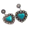 Wholesale European and American Creative New Fashion Earrings Vintage Alloy Plated Ancient Silver Diamond Turquoise Love Pendant Party Earrings