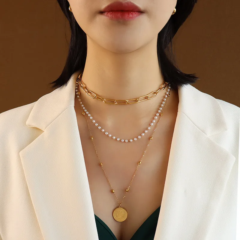 Wholesale PVD Coated Real Gold Plated 18K Gold Geometric 304 Stainless Steel Fashion Waterproof Non Tarnish 304 Stainless Steel Necklace