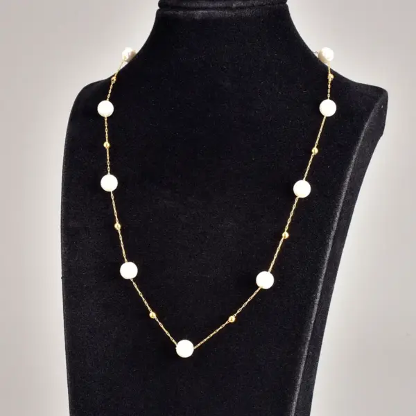 Wholesale 304 Stainless Steel Round PVD Coated Artificial Pearls 18K Real Gold Plated Elegant Waterproof Non Tarnish Plating Necklace
