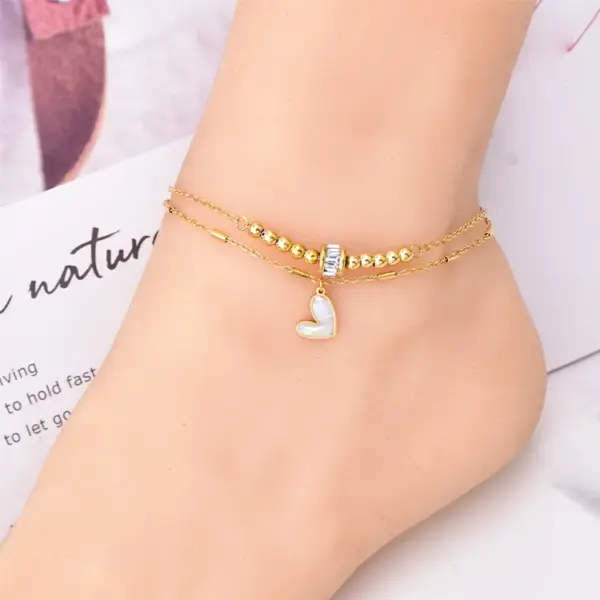 1 Piece Heart Shape Stainless Steel Waterproof Non Tarnish Shell PVD Coated Real Gold Plated Women'S Anklet