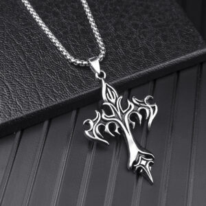 Flame cross with stainless steel chain