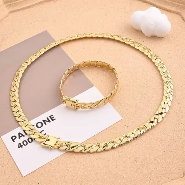 Wholesale Long-Lasting Plated 18K Gold Solid Color Copper Casual Simple Style Bracelets Necklace Jewelry Set