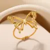 PVD Coated Real Gold Plated Butterfly 304 Stainless Steel Sweet Simple Style Waterproof Non Tarnish Rings
