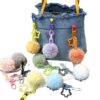 Wholesale Creative cute fur ball small flower key chain small fresh color candy ball plush bag pendant earphone set accessories