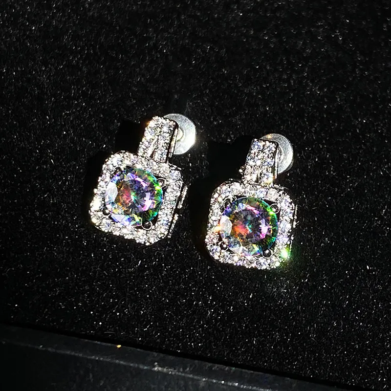 Wholesale Simple Square Full Of Zircon Platinum Plated Copper Stud Earrings Jewelry