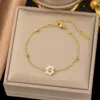 PVD Coated Real Gold Plated Flower Titanium Steel Simple Style Classic Style Waterproof Non Tarnish Bracelets Necklace