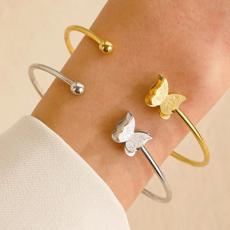Wholesale PVD Coated Gold Plated Butterfly Stainless Steel Elegant Waterproof Non Tarnish 304 Stainless Steel Bangle