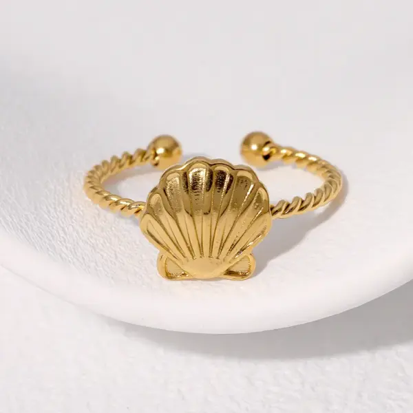 Wholesale PVD Coated Real Gold Plated 18K Gold Shell 304 Stainless Steel Hawaiian Marine Style IG Style Waterproof Non Tarnish Open Rings