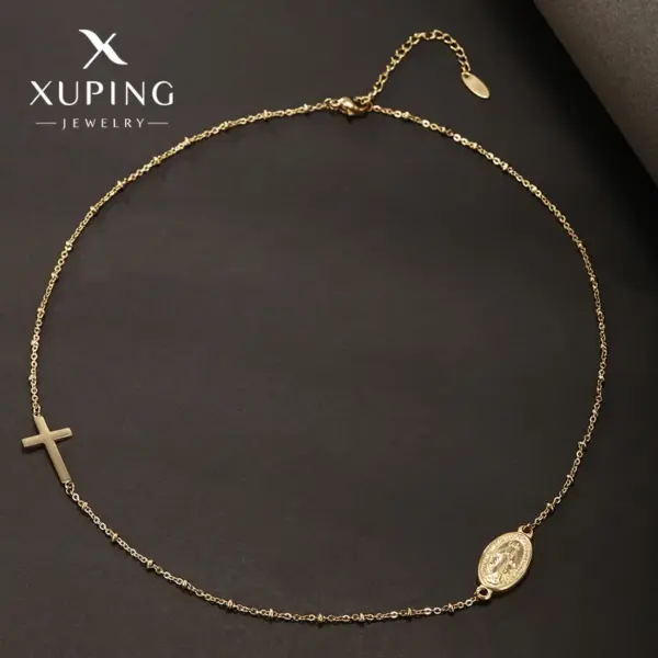 Wholesale 304 Stainless Steel 18K Gold Plated Raw Steel XUPING Simple Style Human Cross Necklace