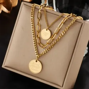 Wholesale PVD Coated 18K Gold Plated Letter Stainless Steel Vintage Style Waterproof Non Tarnish 304 Stainless Steel Layered Necklaces