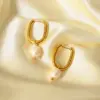Wholesale 1 Pair Elegant U Shape 304 Stainless Steel Freshwater Pearl PVD Coated Drop Earrings