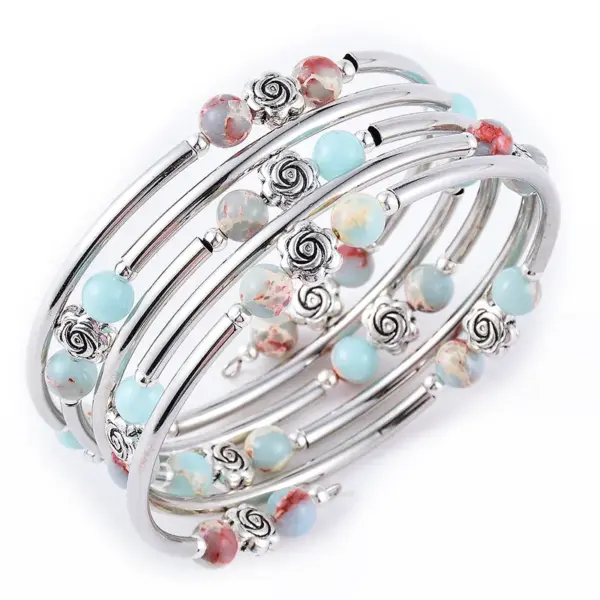 Wholesale Fashion Flower Natural Stone Beaded Layered Bracelets