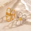 Wholesale Ion Plating (IP) 18K Gold Plated Flower 304 Stainless Steel Elegant Glam Hip-Hop Waterproof Non Tarnish Open Rings