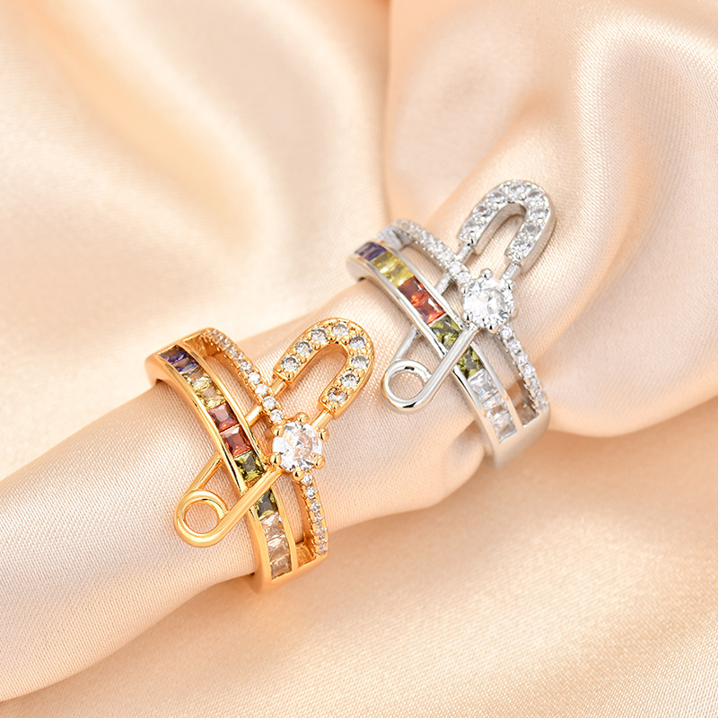 Wholesale Cross-border Sply Light Luxury High-end Full Diamond Opening Ring Paperclip Elegant Fashion Instagram Cold Style Finger Ring