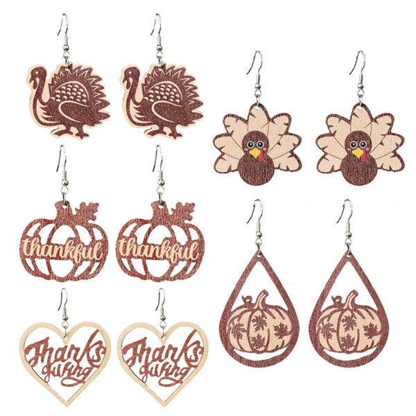 Wholesale Thanksgiving turkey pumpkin wooden earrings