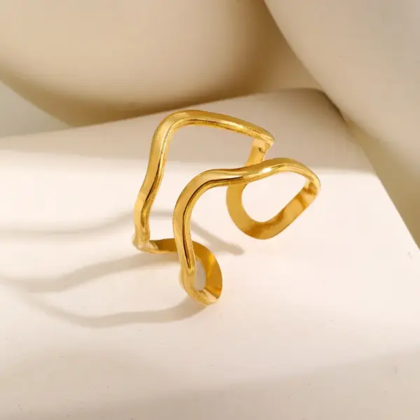 PVD Coated Real Gold Plated 18K Gold Irregular 201 Stainless Steel IG Style Basic Waterproof Non Tarnish Rings