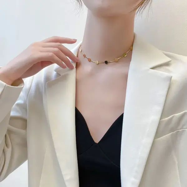 Wholesale PVD Coated 18K Gold Plated Circle 304 Stainless Steel Fashion Waterproof Non Tarnish 304 Stainless Steel Necklace