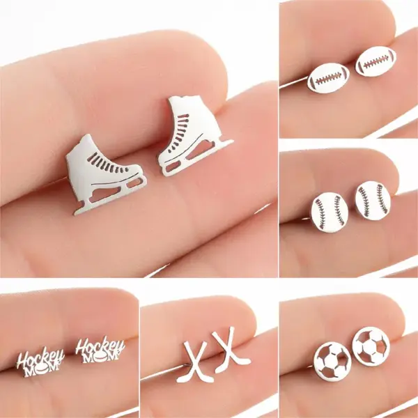 Wholesale PVD Coated Real Gold Plated Letter Skates Ball Stainless Steel Fashion Waterproof Non Tarnish Ear Studs