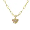 Wholesale Ig Style Cute Little Bear Copper Gold Plated Zircon Pendant Necklace In Bulk