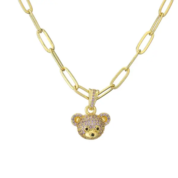 Wholesale Ig Style Cute Little Bear Copper Gold Plated Zircon Pendant Necklace In Bulk