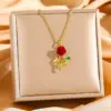 Wholesale Titanium Steel Rose Flower Full Drill Luxury Necklace Women's Versatile Clavicle Chain Bohemian Style Elegant Craftsmanship