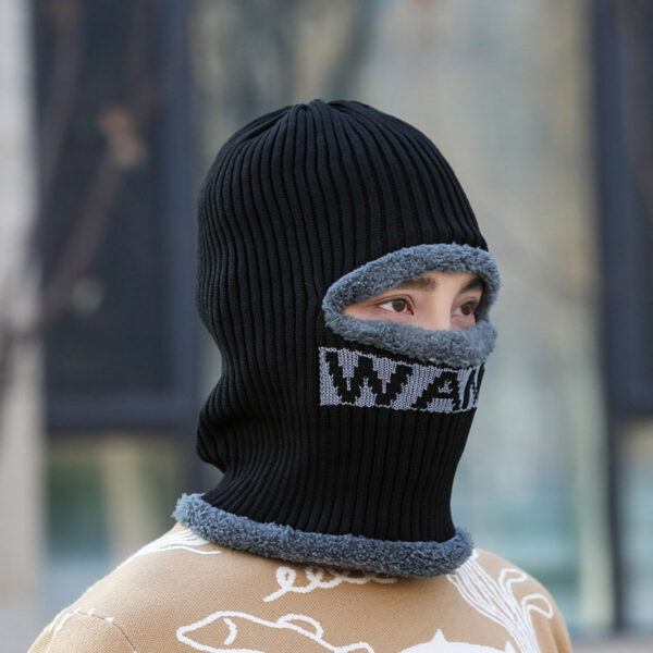 Wholesale Men's fleece-lined, thick, warm, woolen, one-piece winter cap for cycling, face protection, and cold protection.