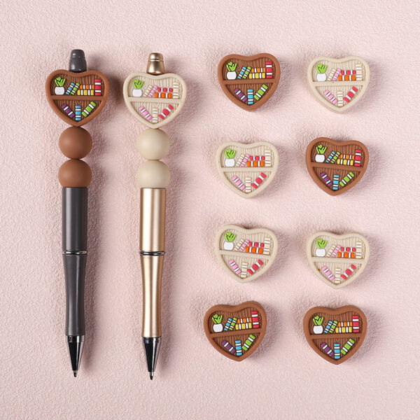 Wholesale in stock Cartoon Bookshelf Silicone Beads Children's Food Grade Teegel Anti-drop Chain Accessories Bulk Love Beads Soft Silicone