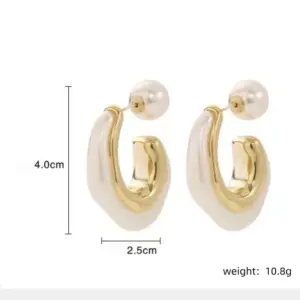 Copper C Shape Electroplated Pearl KC Golden Plated Casual Elegant Plating Inlay Apricot White Ear Studs