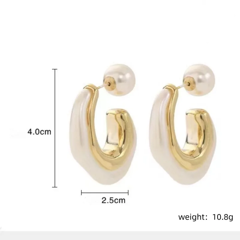 Wholesale Copper C Shape Electroplated Pearl KC Golden Plated Casual Elegant Plating Inlay Apricot White Ear Studs