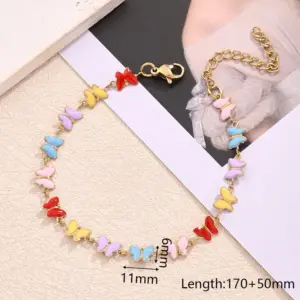 Colorful Oil Necklace Butterfly Bracelet (Gold) / Length:170+50mm / 1 Strand/Package
