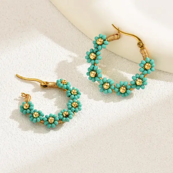 Wholesale 1 Pair Vacation Flower Plating 201 Stainless Steel Plastic 18K Gold Plated Hoop Earrings