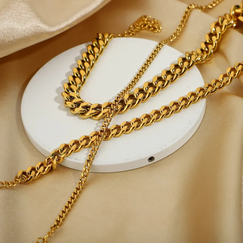 Wholesale Simple Style Geometric 304 Stainless Steel Waterproof Non Tarnish PVD Coated Real Gold Plated Women'S Anklet Necklace