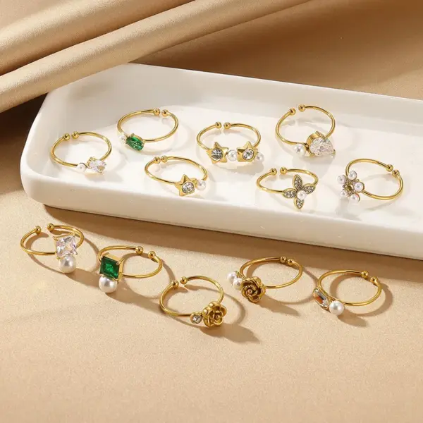 Wholesale PVD Coated Real Gold Plated Geometric 304 Stainless Steel IG Style Elegant Waterproof Non Tarnish Open Rings