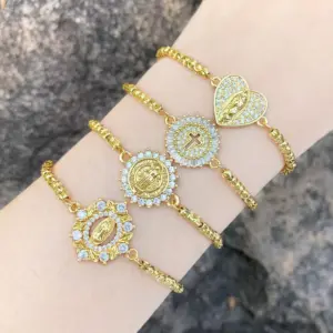 Retro Simple Style Cross Virgin Mary Heart Shape Copper Plating Inlay Zircon 18k Gold Plated Bracelets