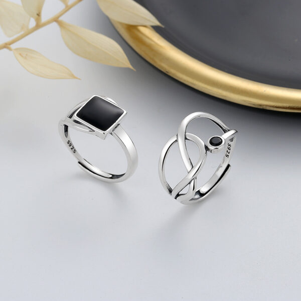 Wholesale Chao Sheng s925 Sterling Silver Irregular Geometry Black Enamel Ring European and American Dark Fashion Food Ring