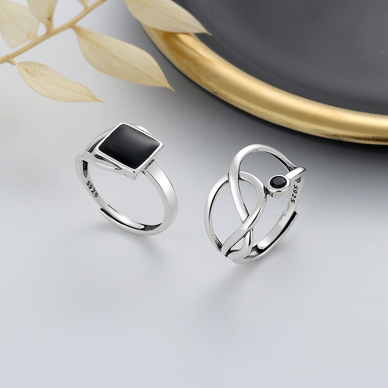 Wholesale Chao Sheng s925 Sterling Sier Irregular Geometry Black Enamel Ring European and American Dark Fashion Food Ring