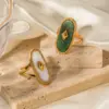 Wholesale 304 Stainless Steel Oval PVD Coated Natural Stone 18K Gold Plated Real Gold Plated INS Style Simple Style Waterproof Non Tarnish Plating Inlay Gold Rings