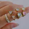 Wholesale Elegant Open Ring Stainless Steel Plated 18K Gold Set With Zirconia Triangle Rhombus Design Casual Versatile Jewelry Accessory