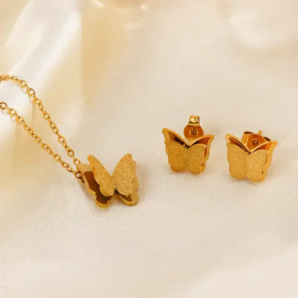 Wholesale 304 Stainless Steel Butterfly PVD Coated 18K Gold Plated IG Style Elegant Waterproof Non Tarnish Plating Earrings Necklace