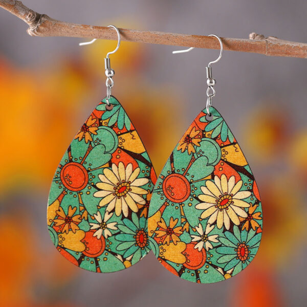 Wholesale Creative sunflower earrings double-sided wooden water drop earrings personality earrings