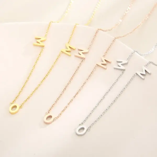 Wholesale PVD Coated 18K Gold Plated Solid Color Stainless Steel MAMA Simple Style Waterproof Non Tarnish Necklace