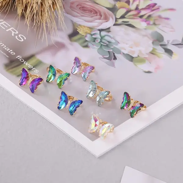 Wholesale Jewelry Fashion Insect Gradient Color Butterfly Copper Glass Adjustable Ring