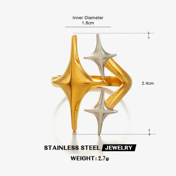 Ion Plating (IP) 18K Gold Plated Star Lines 304 Stainless Steel Casual Glam Luxurious Waterproof Non Tarnish Open Rings